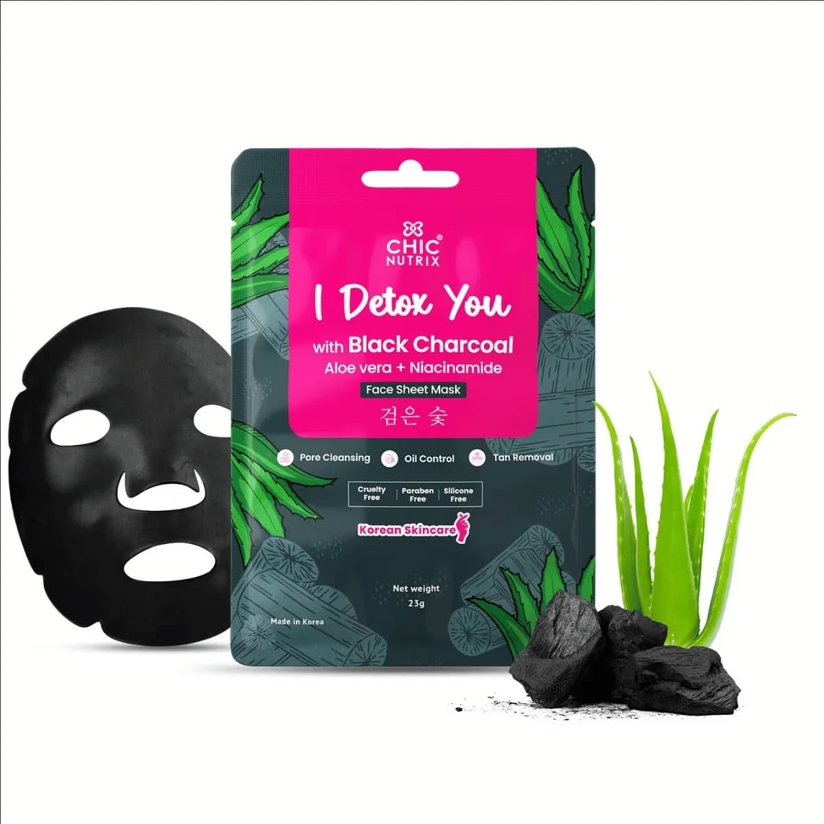Chicnutrix Korean Black Charcoal + Aloe Vera + Niacinamide Sheet Mask
