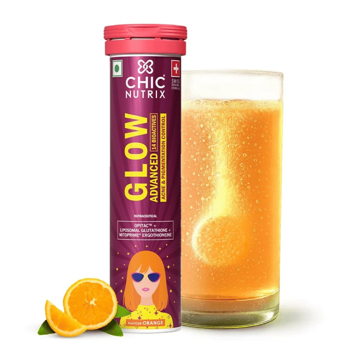 Chicnutrix Glow Advanced 580mg L-Glutathione for Faster Skin Glow – 15 tablets, Orange Flavor