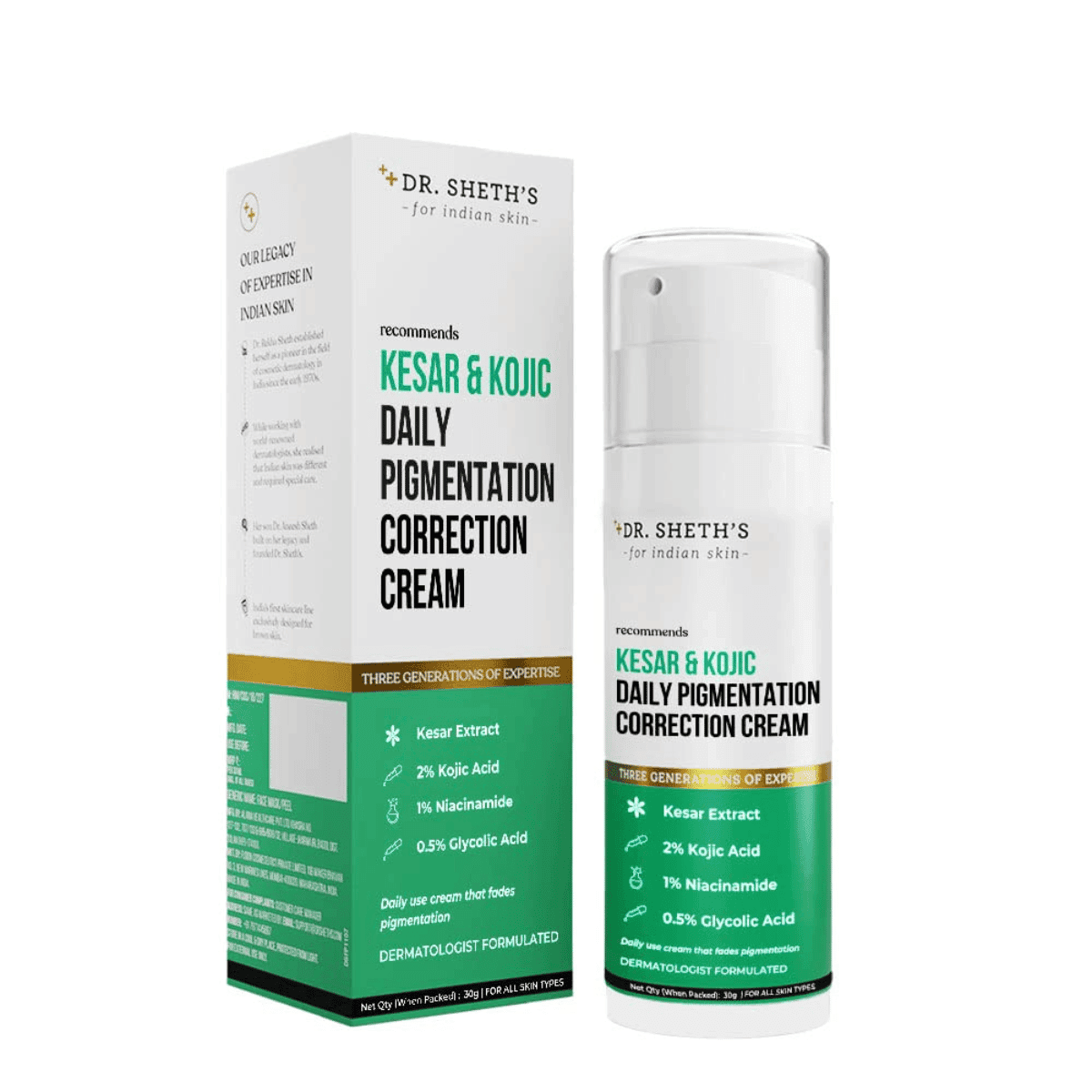 Dr. Sheth's Kesar & 2% Kojic Acid Daily Pigmentation Correction Face Cream - 30 g