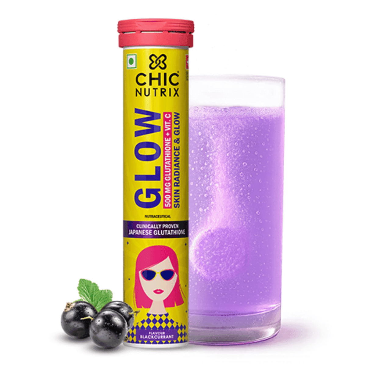 Chicnutrix Glow Glutathione Effervescent Tablets with Vitamin C For Radiant, Even-Toned and Glowing Skin - ( Blackcurrant Flavour )