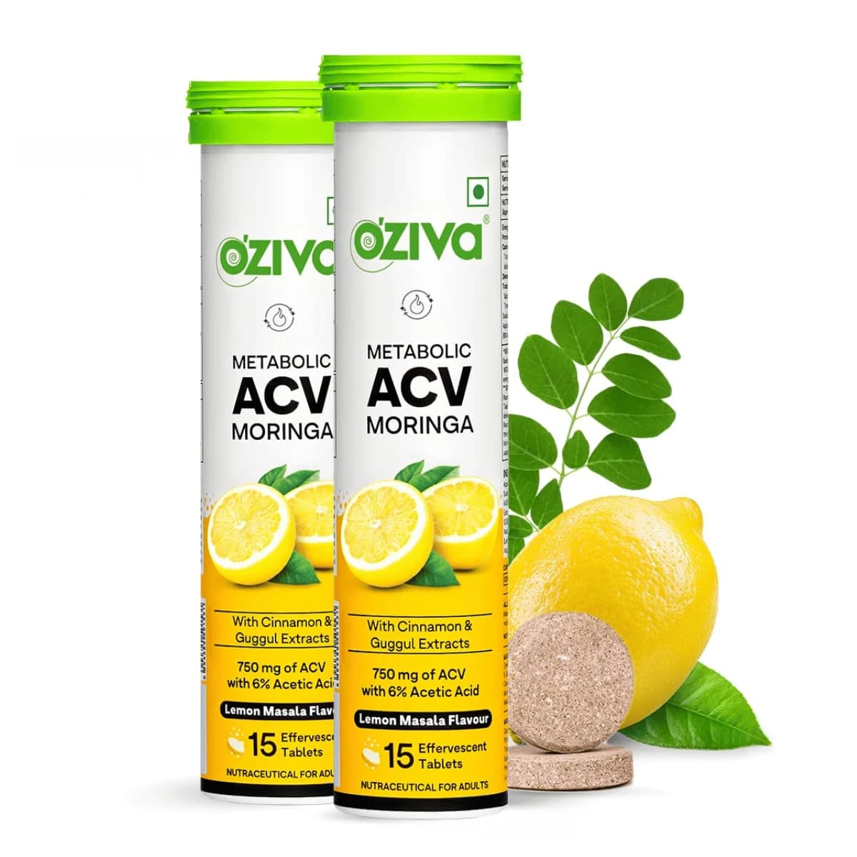 OZiva ACV Moringa Apple Cider Vinegar Tablets, Lemon Masala, Pack of 2