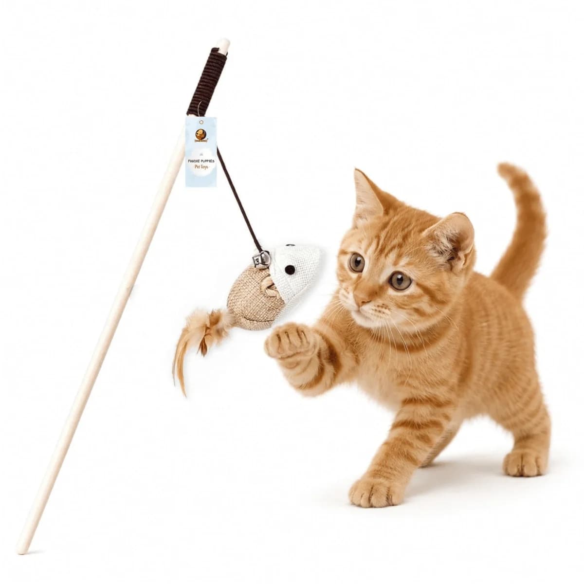 Cat Teaser Playing Stick Wooden Cat Wand Toy for Cats and Kittens
