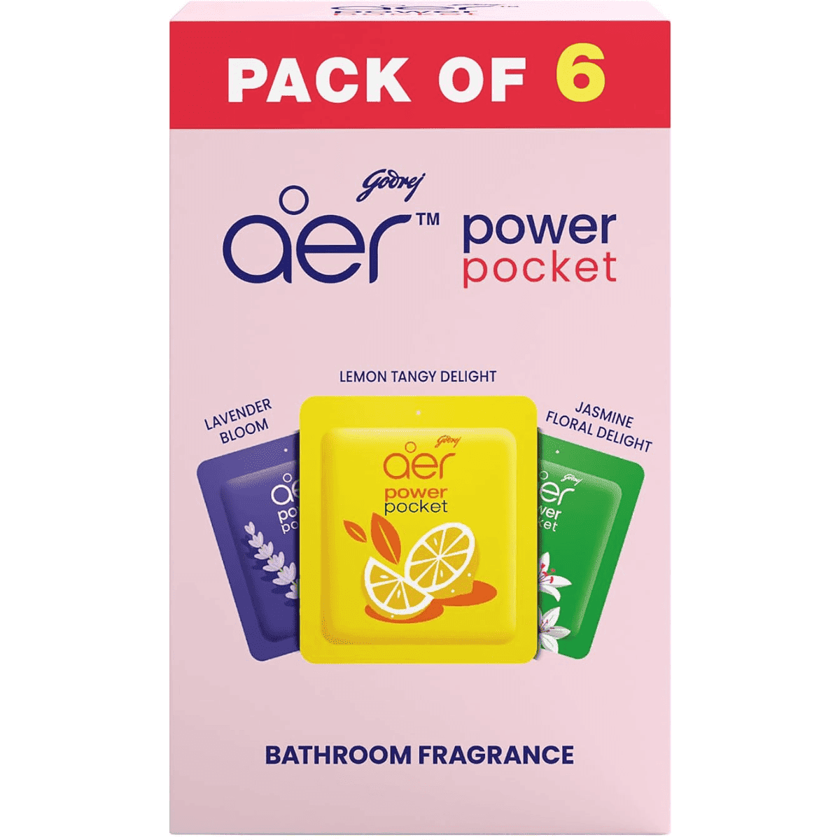 Godrej aer Power Pocket Bathroom freshener – Assorted Pack of 6 ,Lasts up to 30 days, Toilet freshener - 60g