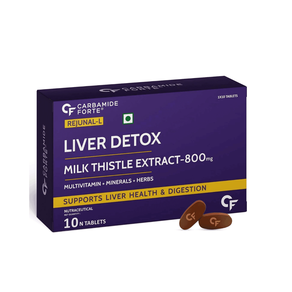 Carbamide Forte Liver Support Supplement with Milk Thistle Extract 800mg - 10 Veg Tablets, 20 Grams