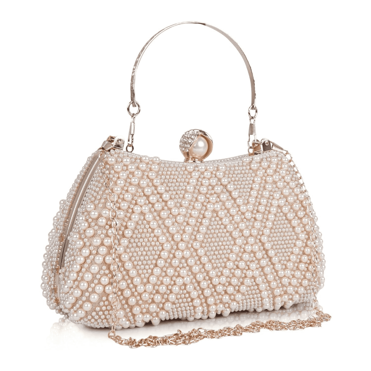 Lady Quinton Pearl and Rhinestone Evening Clutch Bag, Bridal Party Handbag with Chain Strap