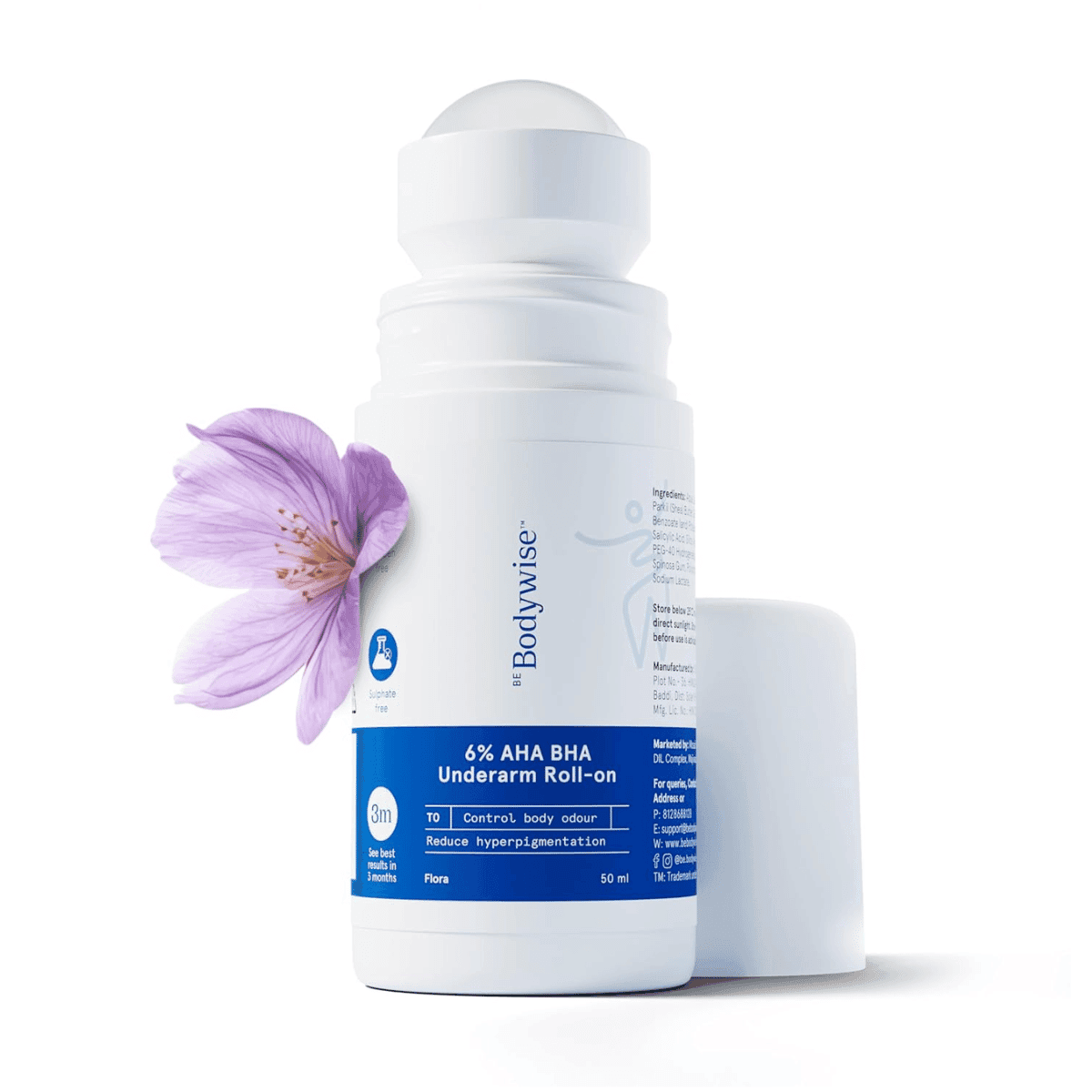 Be Bodywise 6% AHA BHA Underarm Roll-on Deodorant for Even Tone Skin ( Flora Fragrance )