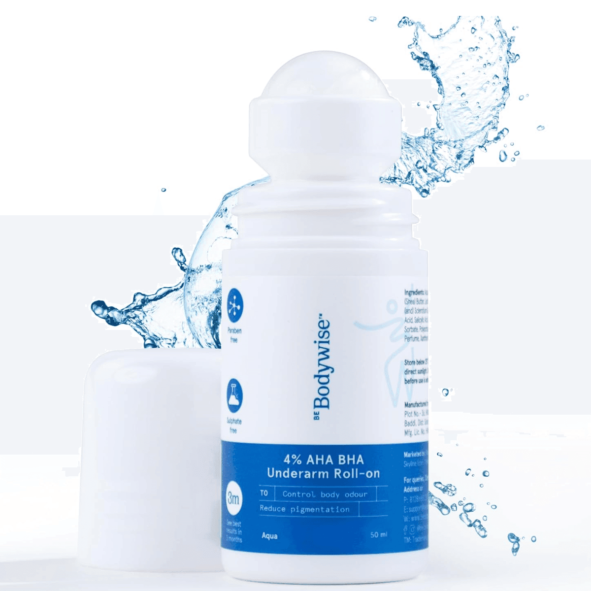 Be Bodywise 4% AHA BHA Underarm Roll-on for Even Tone Skin,Reduces Body Odor & Pigmentation (Aqua Fragrance)