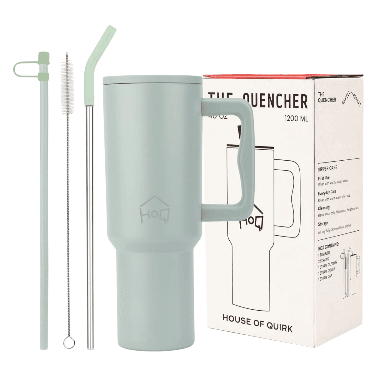 Stainless Steel Tumbler with Handle & Lid, 2 Straws – Large Travel Mug Water Cup for Gym, Office