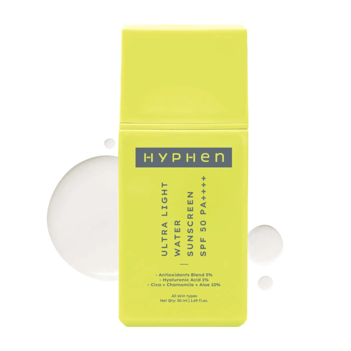 Hyphen 1% Hyaluronic Ultra Light Water Sunscreen SPF 50 PA ++++ for Men & Women | 50ml ( Korean Sunscreen)