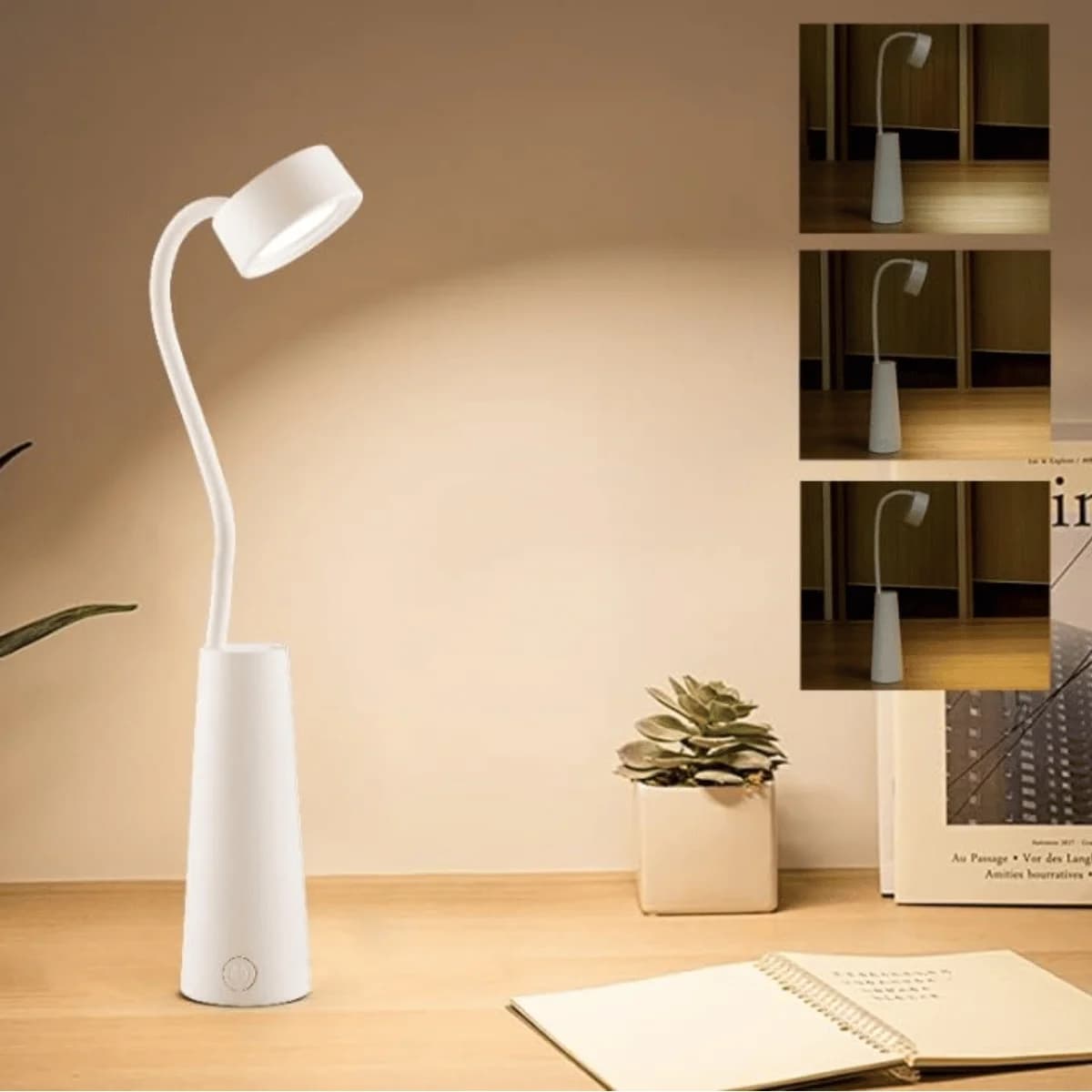 Plastic Rechargeable Led Book Light–Dimmable 3 Color Temperature Portable Study Lamp For Night