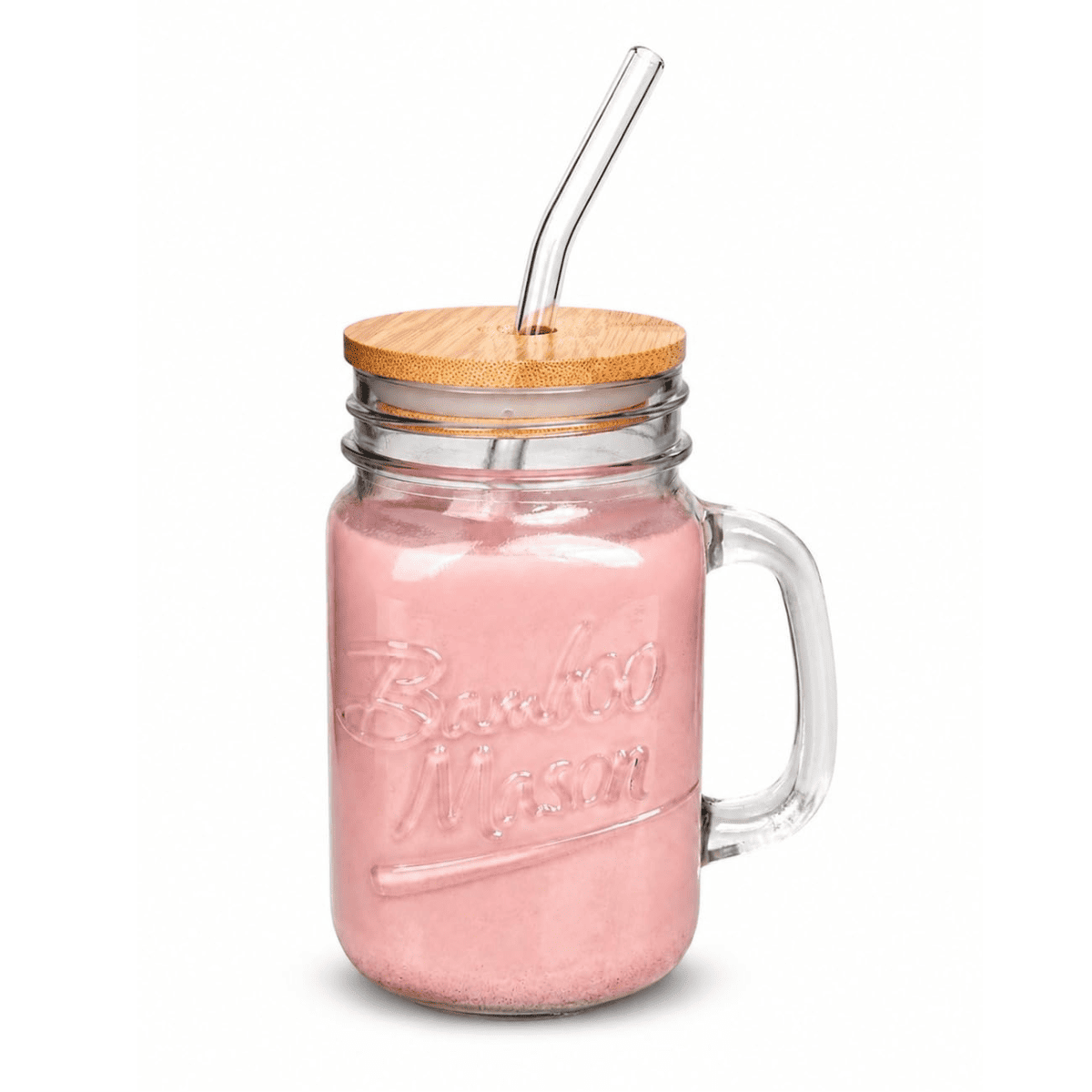 Mason Jar Drinking Glass – Vintage Coffee Mug with Bamboo Lid & Straw Iced Coffee, Juice, Smoothie & Milk Glass Cup Cute Reusable Drinkware - 450ml (Set of 1)