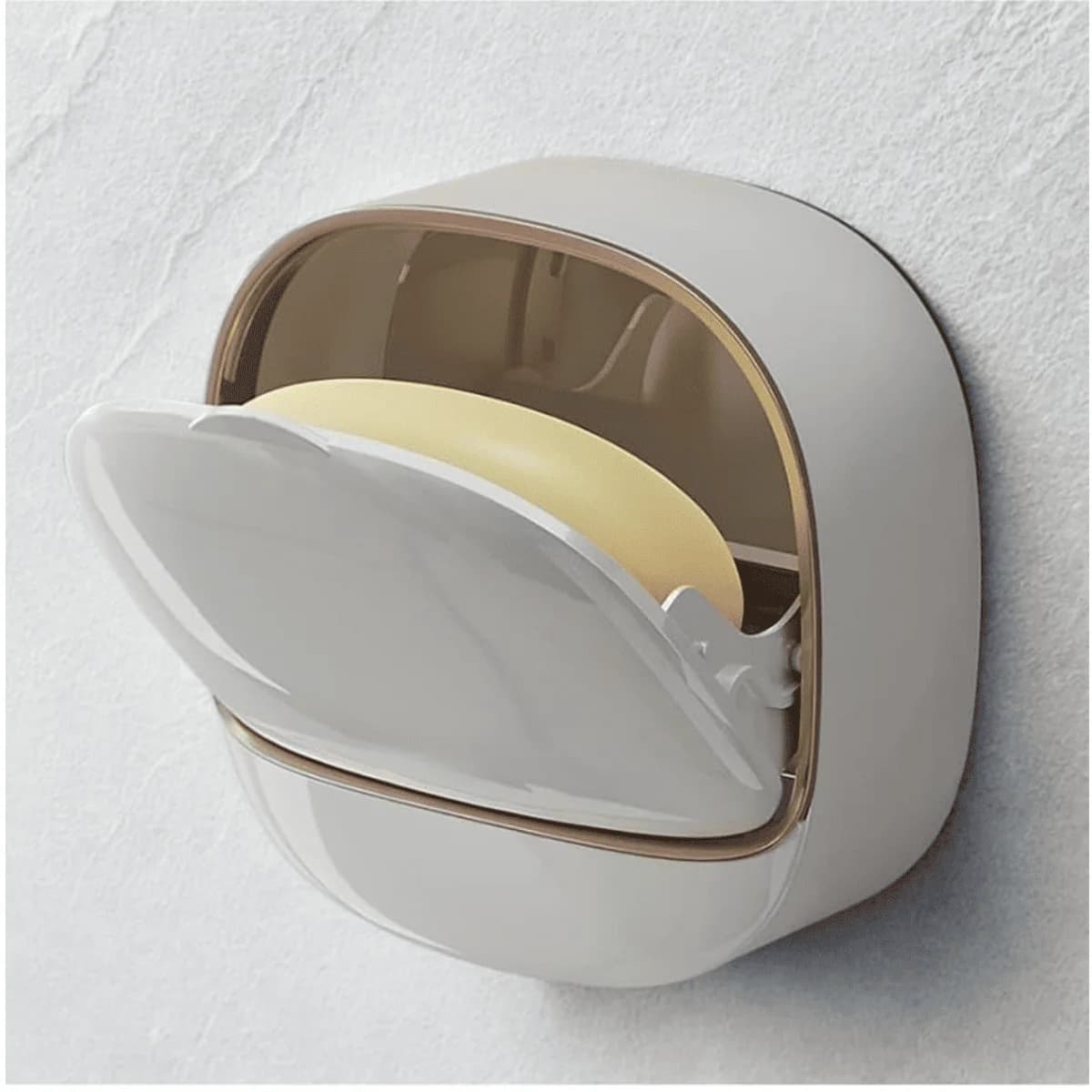 Wall Mounted Soap Holder with Lid Self-Draining Soap Case for Bathroom & Kitchen Proof Cover (Pack of 1) (White)