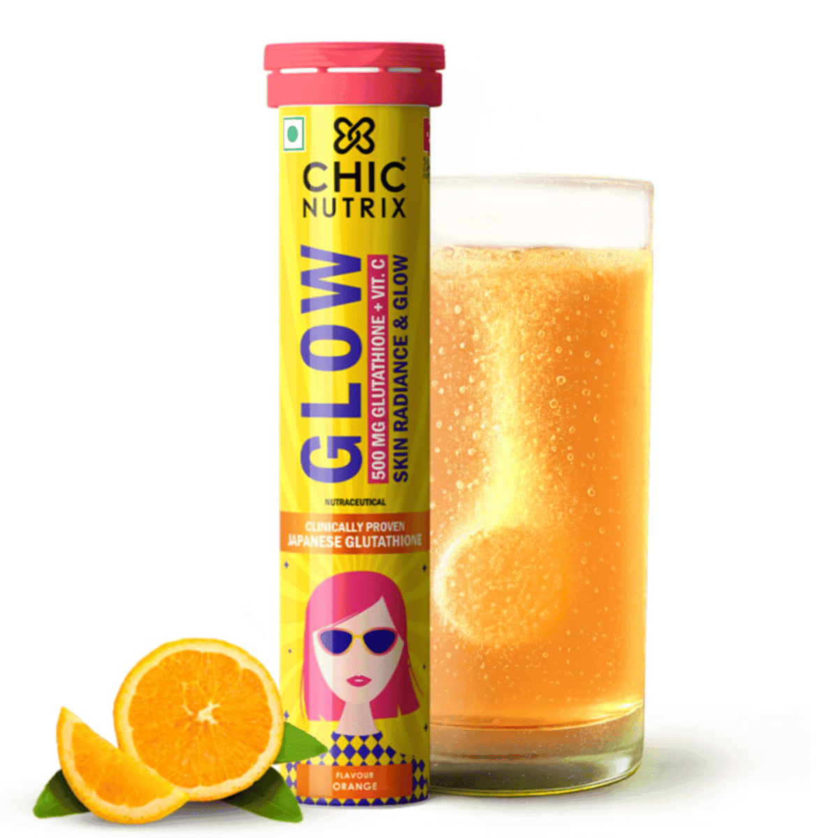 Chicnutrix Glow Glutathione Effervescent Tablets with Vitamin C For Radiant, Even-Toned and Glowing Skin - Orange Flavor