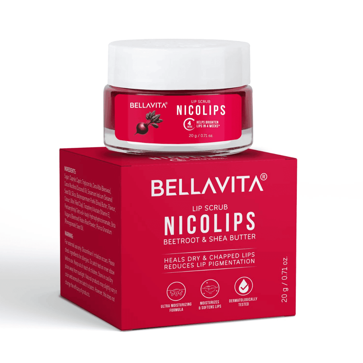 Bella Vita Organic NicoLips Lip Balm & Lip Scrub for Men & Women - 20 g