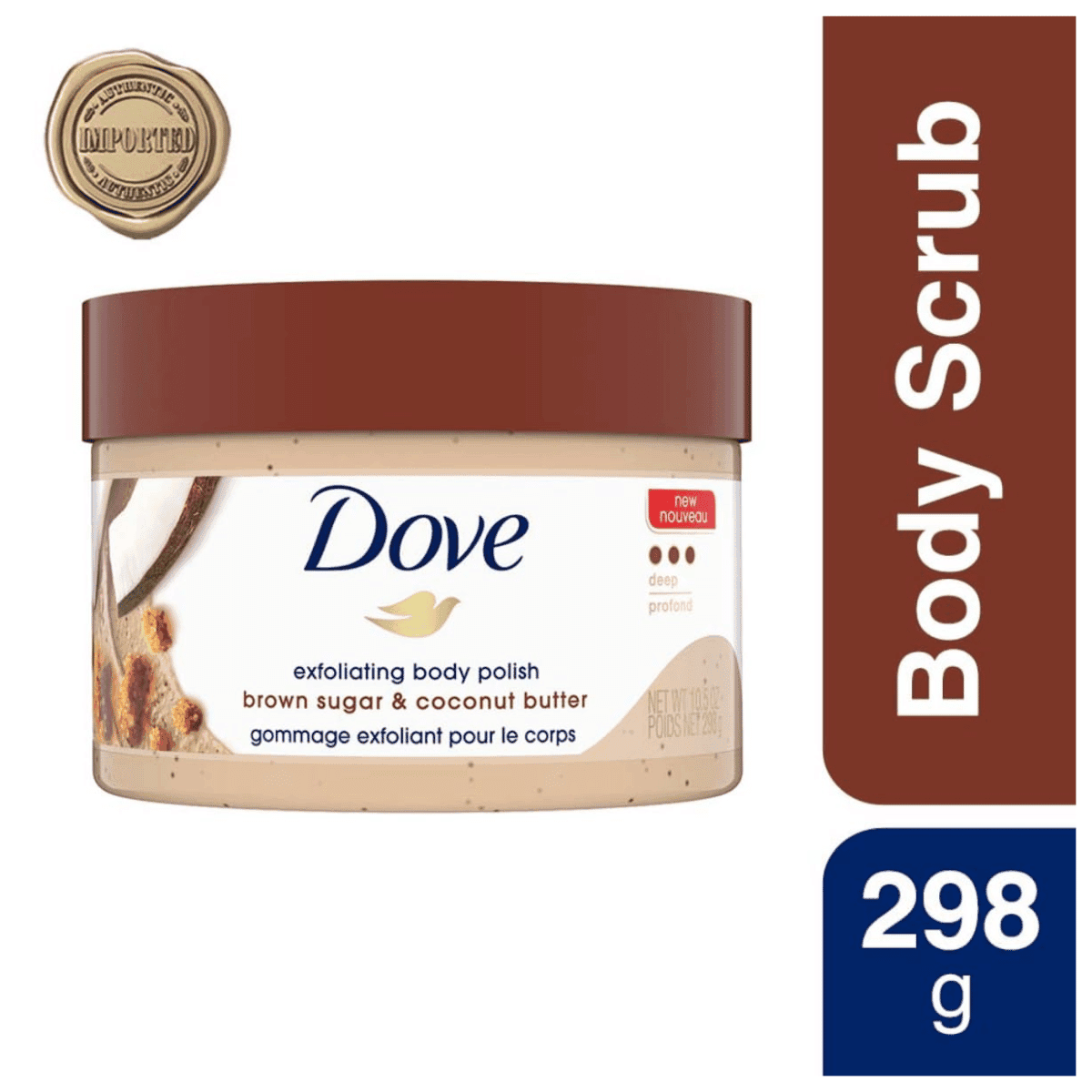 Dove Exfoliating Body Polish Scrub For Dry Skin With Brown Sugar & Coconut Butter (Coconut Scent) 298g