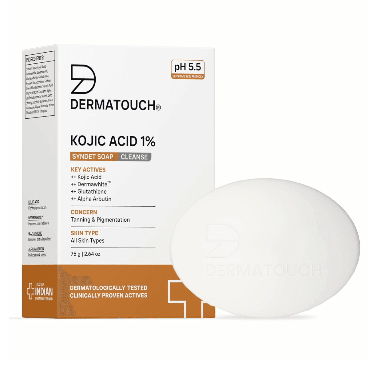 DERMATOUCH Kojic Acid 1% Soap for Dark Spots, Pigmentation & Sun Damage - 75g