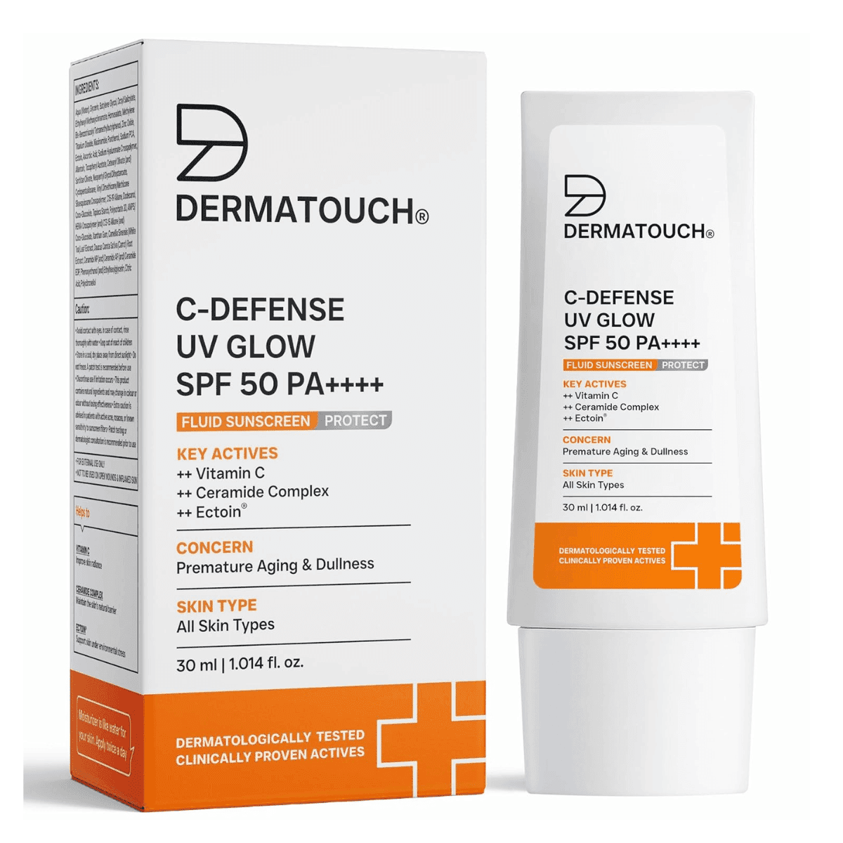 DERMATOUCH C-Defense SPF 50 PA++++ Fluid Sunscreen For Premature Aging, Dullness & Sunburn