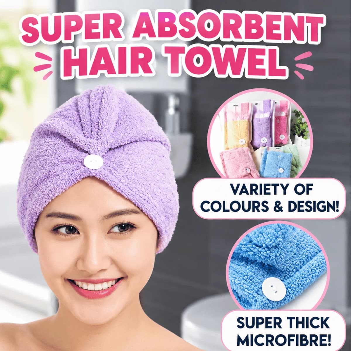 Hair Towel Cap,Soft Absorbent Quick Drying Cap for Curly Thick Hair,Wrap Cap for Women Girls-Pack of 1