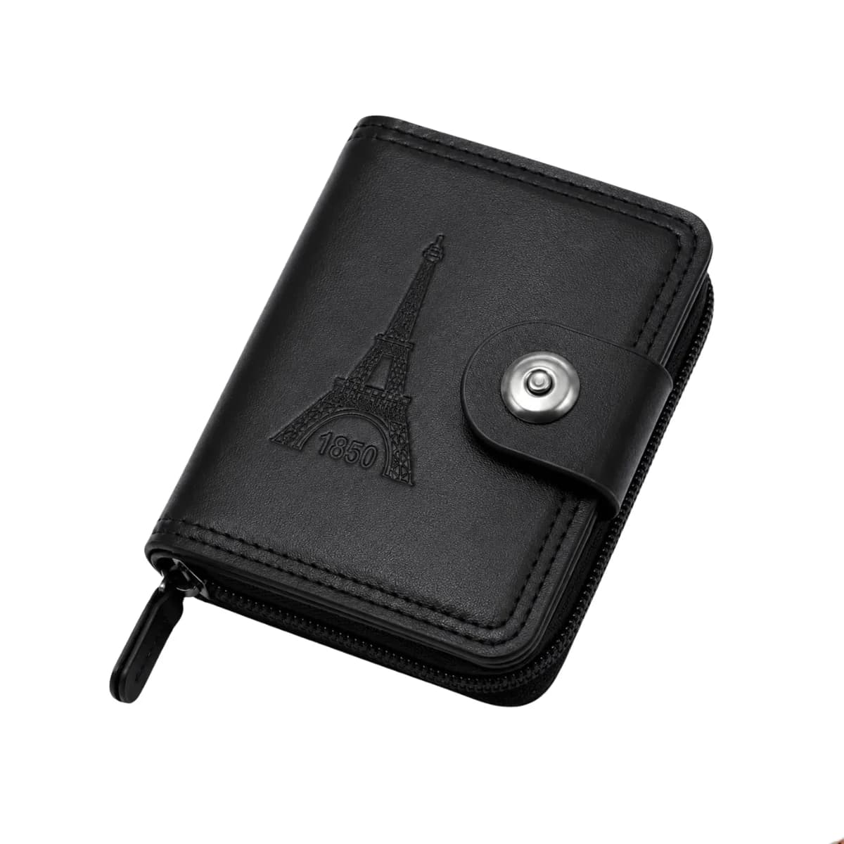 Faux Leather Zipper Card Holder Wallet with Snap Button Wallet for Men and Women