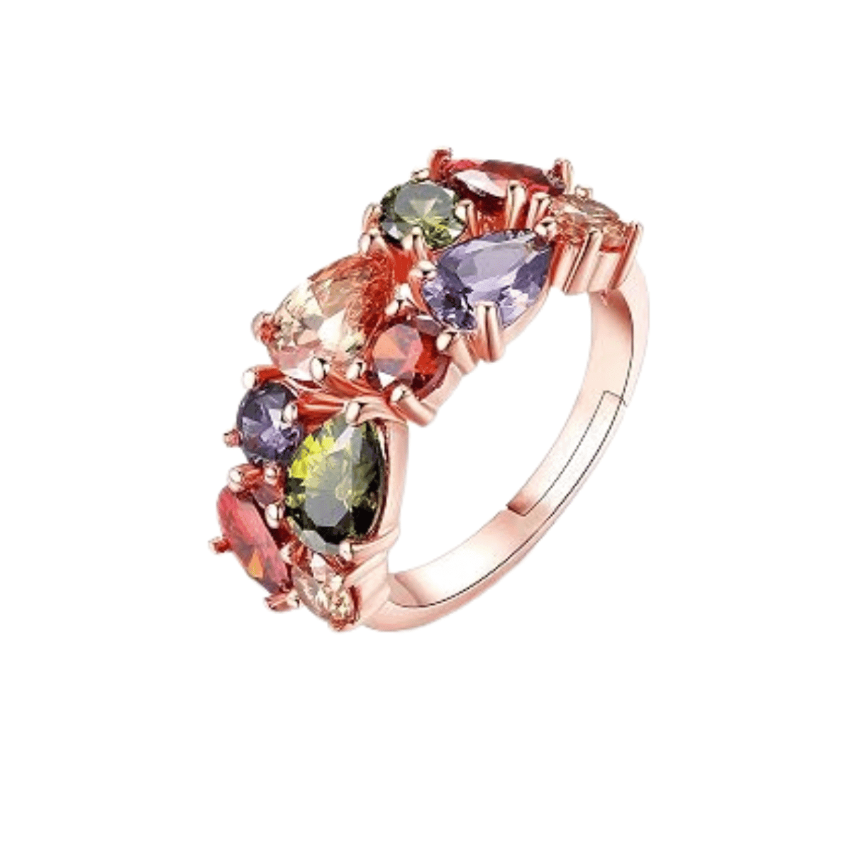 Sparkling Colors Flowerets Vine Swiss Cubic Zirconia 18K Rose Gold Plated Sparkling Ring for Women