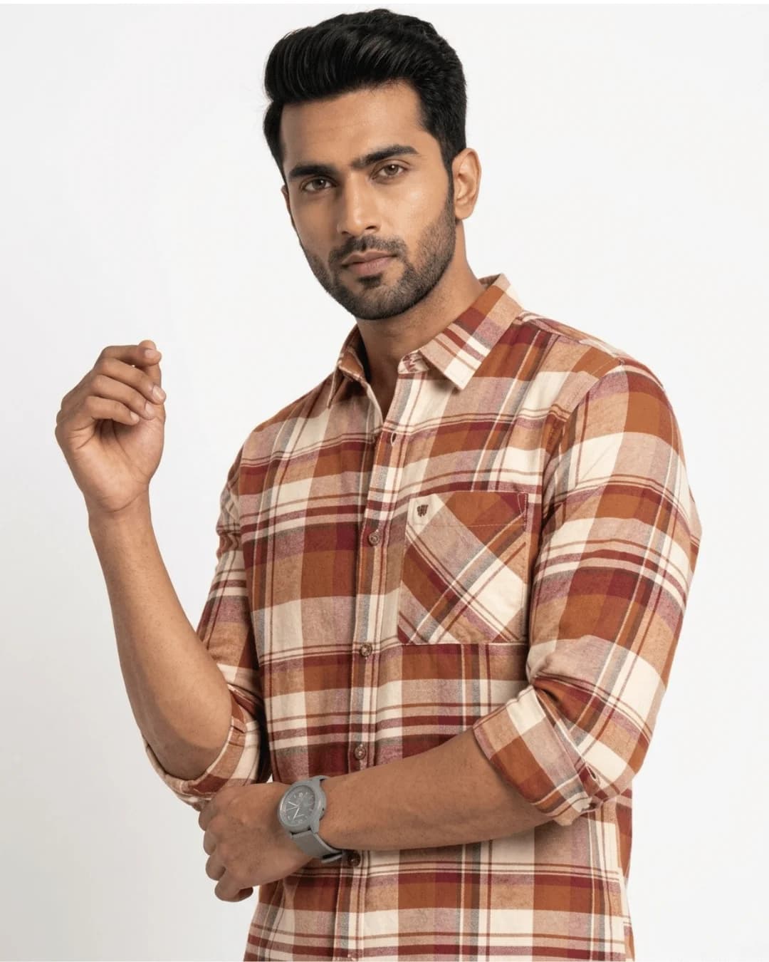 Men Slim Fit Checkered Button Down Collar Casual Shirt