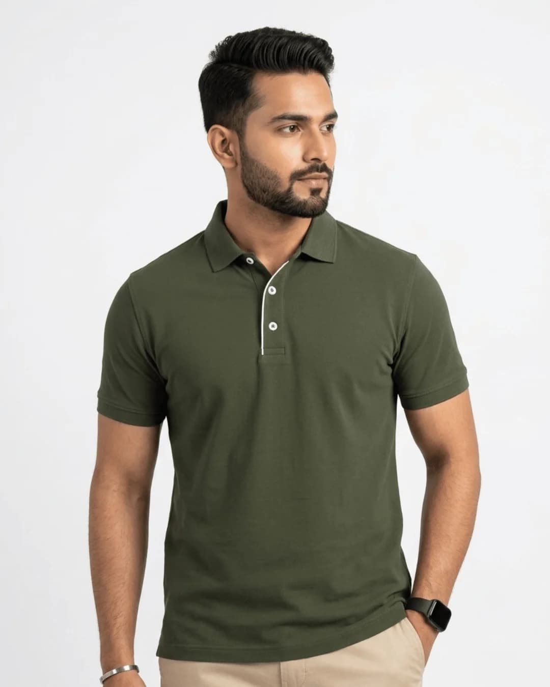 Men Solid Polo Neck Polyester T-Shirt
