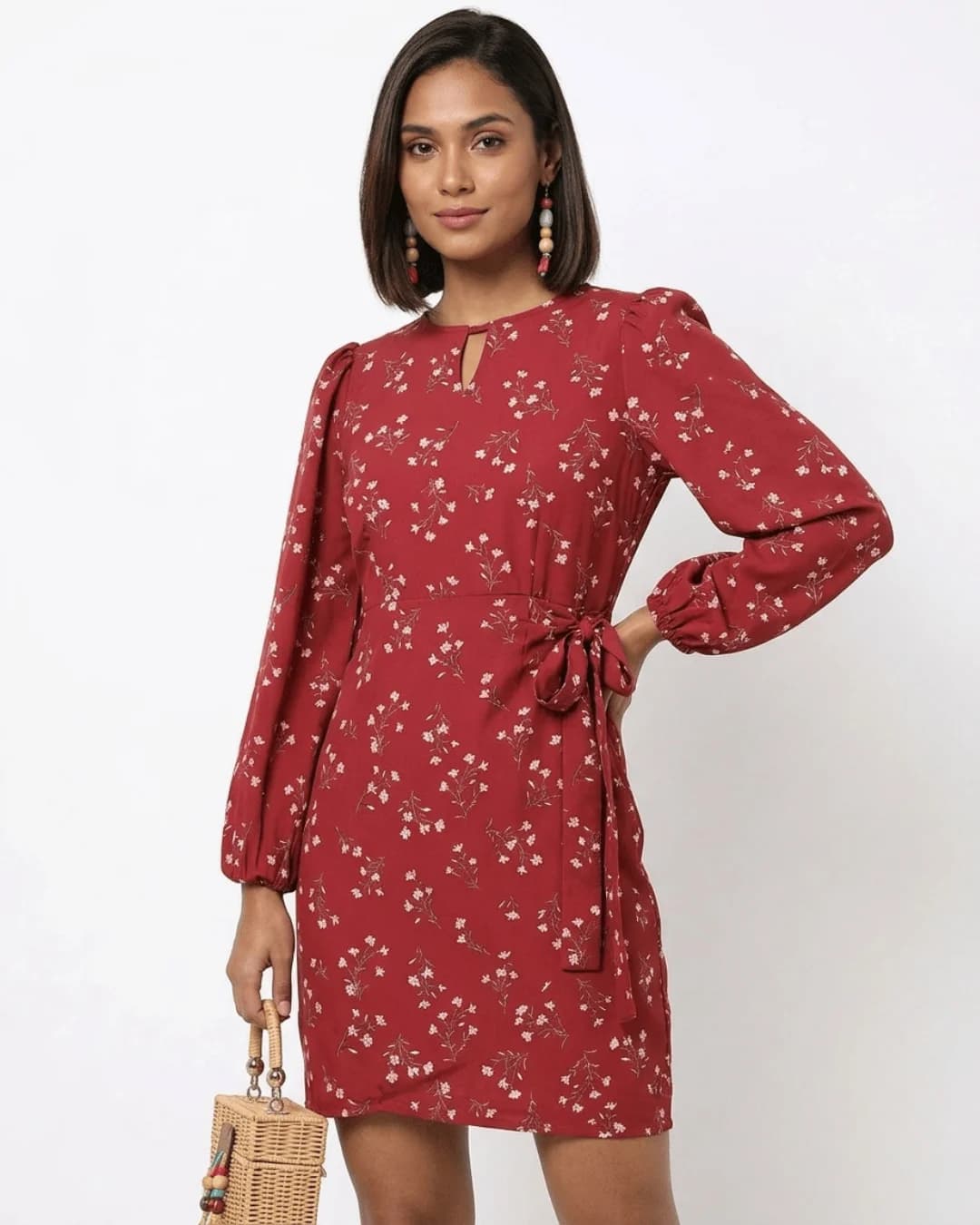 Floral Printed Puff Sleeve Sheath Dress